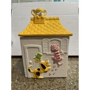 Vintage Animal House Cookie Jar Cat Dog Ceramic Kitchen Canister